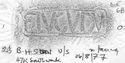 Thumbnail of Rubbing of ALBINVS 1 die 6B from 213,Borough High St. Southwark 47K