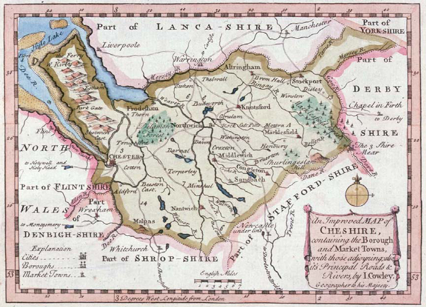 J Cowley, 1744 An Improved Map of Cheshire-Front page of Cheshire Historic Towns Survey reports