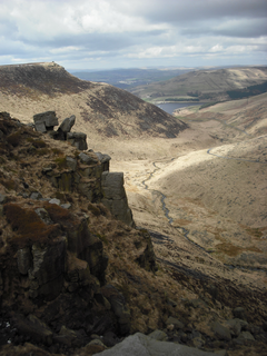  Photograph of Millstone Grit landscape of the northern 'Dark Peak' looking towards Dovestones Reservoir in Saddleworth