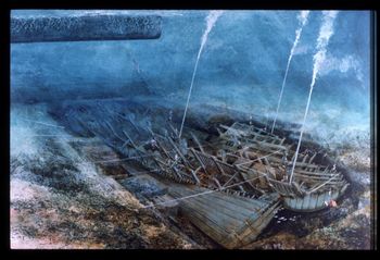 An artist’s impression of diving operations on the wreck of the Mary Rose.